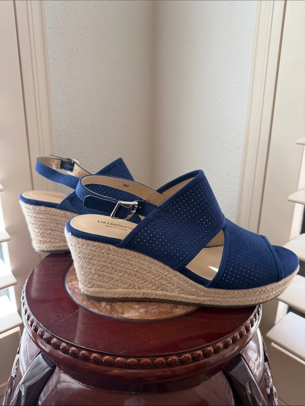 NWOT Claiborne Wedge Rope Heel Sandals 8 Perforated Upper Memory Foam Insole